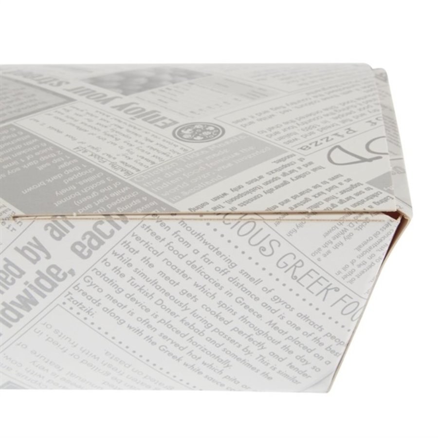Boîtes repas en carton compostables impression journal | 60 x 250 x 125mm (lot de 150)