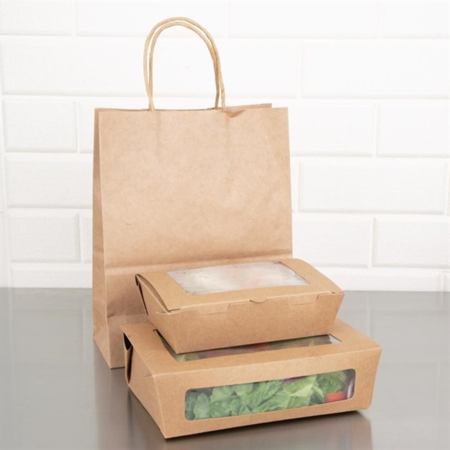 Boîtes salade en PLA et papier avec fenêtre PET  1600ml | 60 x 143 211mm  (lot de 100)