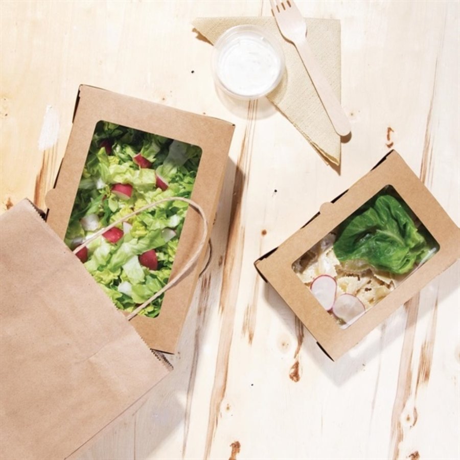 Boîtes salade en PLA et papier avec fenêtre PET 700ml | 45 x 120 x 172mm (lot de 200)