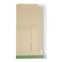 Sachets kraft ingraissables compostables avec fenêtre transparente en PLA Vegware | 280 x 150 x 60mm (Lot de 1000)