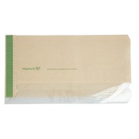 Sachets kraft ingraissables compostables avec fenêtre transparente en PLA Vegware | 280 x 150 x 60mm (Lot de 1000)