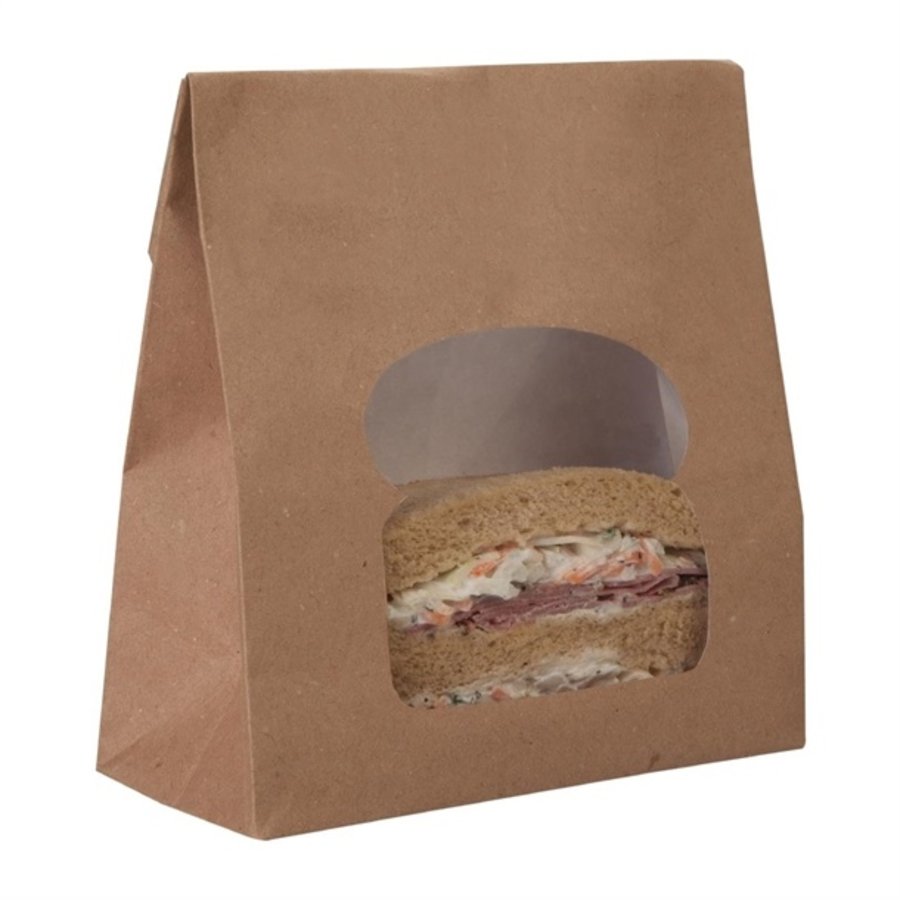 Sacs sandwich kraft recyclables marron avec fenêtre transparente Colpac | 250 x 155 x 72mm (lot de 250)