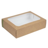 Boîtes compostables en PLA standards avec plateau et couvercle à fenêtre | 82 x 225 x 310mm  (Lot de 50)