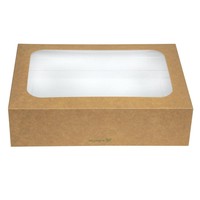 Boîtes compostables en PLA standards avec plateau et couvercle à fenêtre | 82 x 225 x 310mm  (Lot de 50)