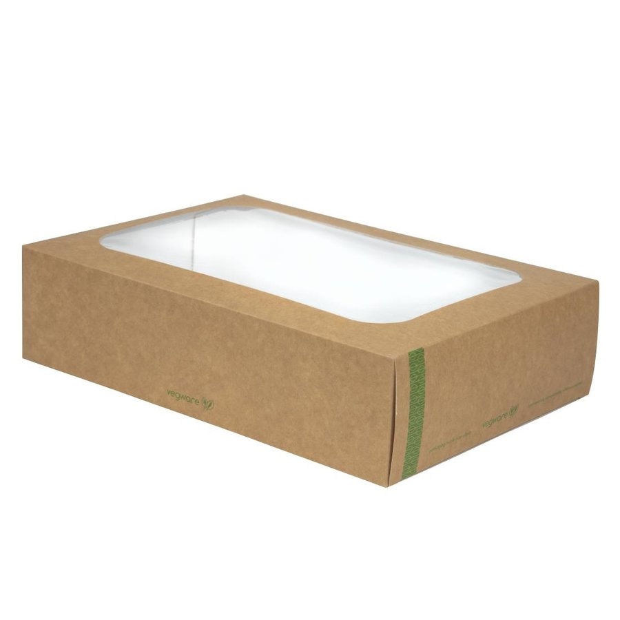 Boîtes compostables en PLA standards avec plateau et couvercle à fenêtre | 82 x 225 x 310mm  (Lot de 50)