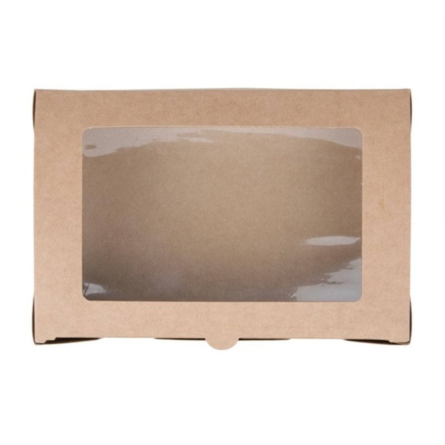 Boîtes salade en papier compostables avec fenêtre en PLA 1600ml | 60 x 143 x 211mm (lot de 200)