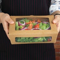 Boîtes salade en papier compostables avec fenêtre en PLA 1600ml | 60 x 143 x 211mm (lot de 200)