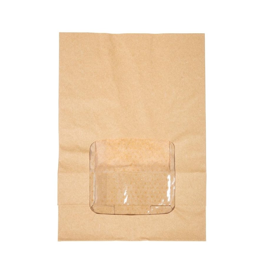 Sachets compostables en kraft doublés avec fenêtre transparente NatureFlex Vegware | 223 x 76 x 152mm (lot de 250)