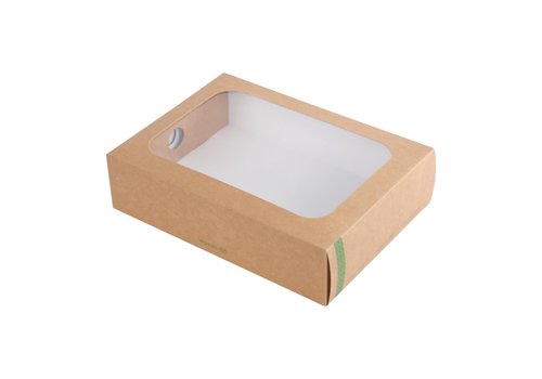  ProChef Boîtes compostables en PLA standards avec plateau et couvercle à fenêtre Vegware | 82 x 225 x 310mm (Lot de 50) 