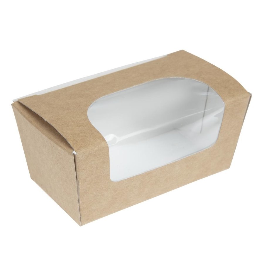 Boîtes à gâteau rectangulaires kraft compostables avec fenêtre Colpac | 45 x 86 x 42mm (lot de 500)