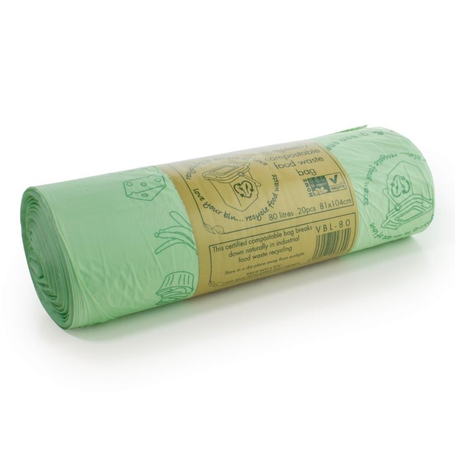 Sacs poubelle compostables en PLA vert Vegware Biobag 80L (lot de 240)