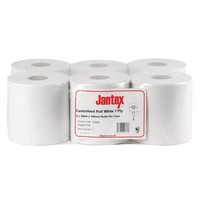 Bobines blanches à alimentation centrale en papier 1 pli Jantex | 288 mm | longueur 288 m (lot de 6)