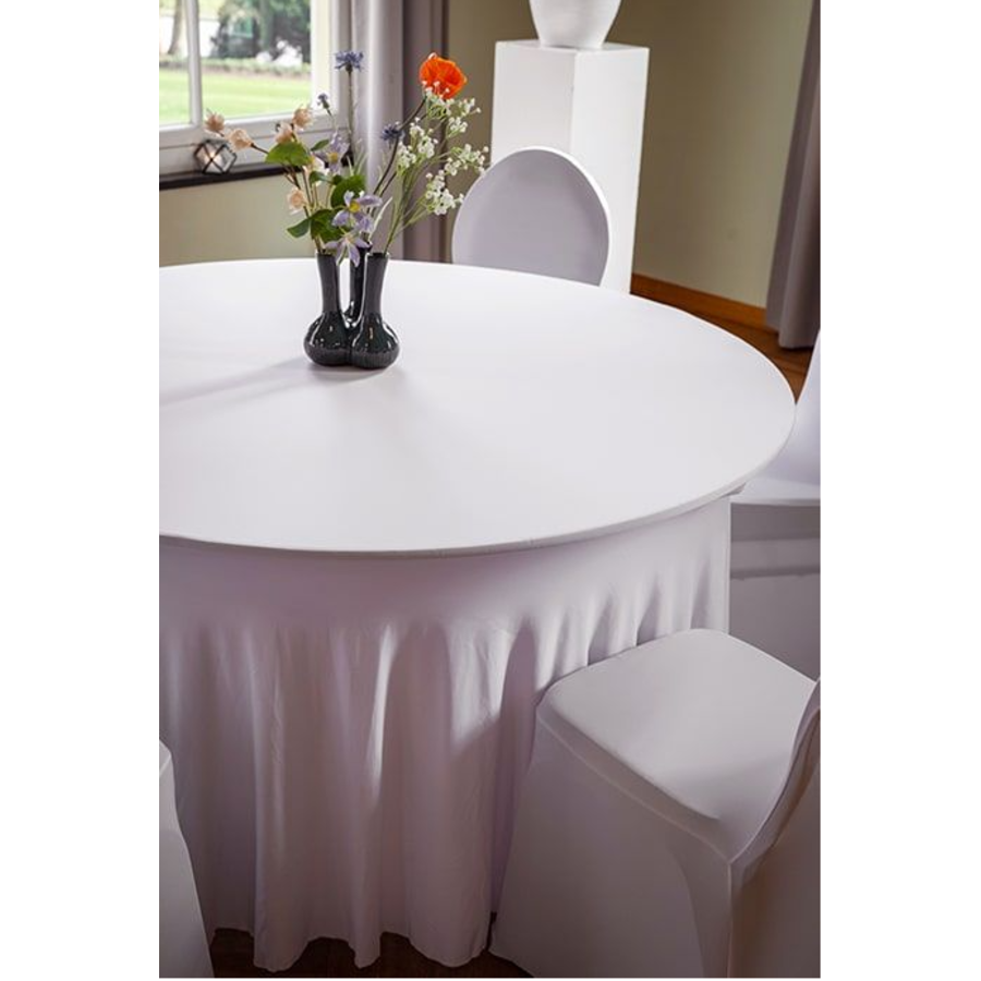 Housse de table extensible Marseille ronde de diametre 183cm blanche