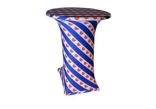  ProChef Housse de table extensible drapeau Frise en polyester de diametre 80-85cm rayé bleu et blanc coeurs rouges 