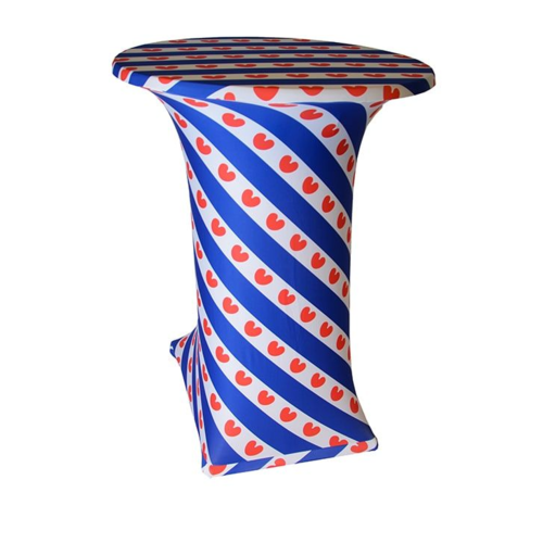  ProChef Housse de table extensible drapeau Frise en polyester de diametre 80-85cm rayé bleu et blanc coeurs rouges 