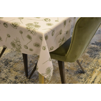 Nappe Versailles en polyester 220 x 130cm blanc fleurs vertes