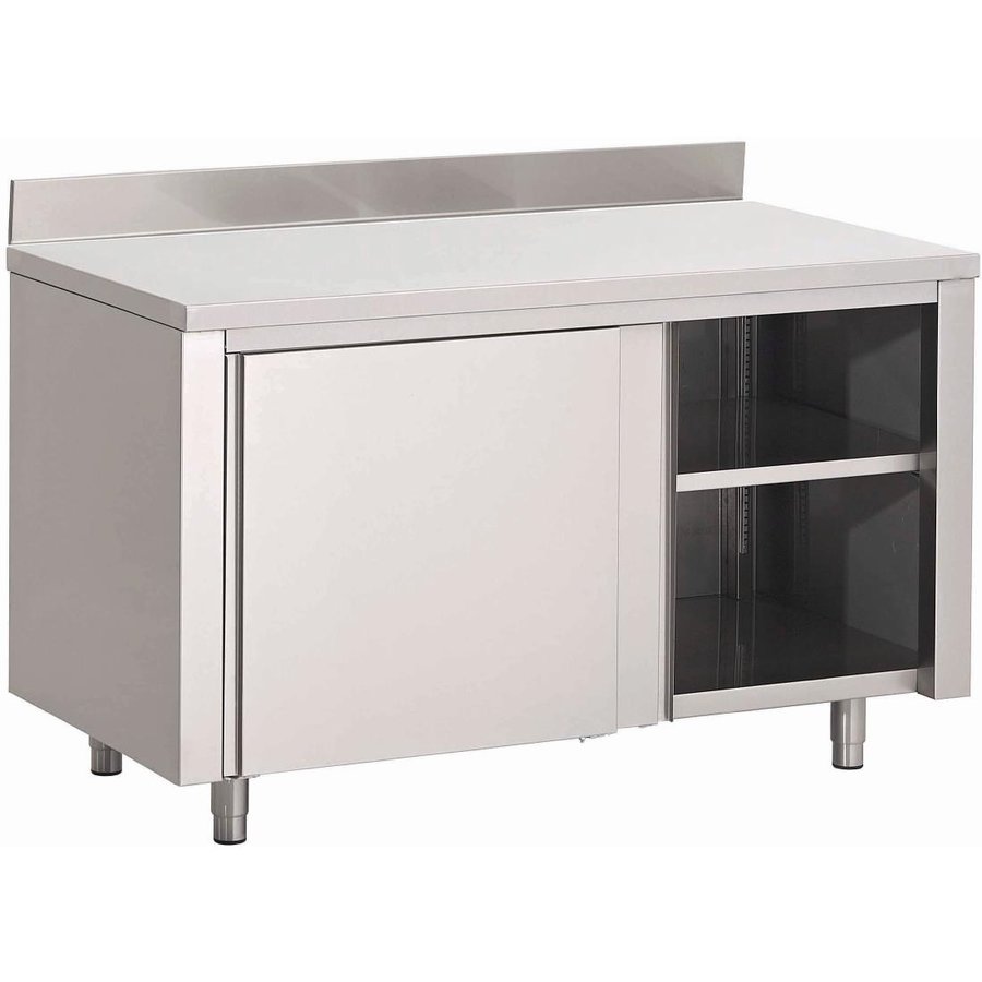 Table armoire inox avec portes coulissantes et dosseret  150Lx70Px88Hcm