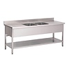 ProChef Plonge en inox avec étagère basse bacs au centre 200Lx70Px85Hcm