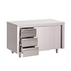 ProChef Table armoire inox avec portes coulissantes et 3 tiroirs à gauche 180Lx70Px88Hcm