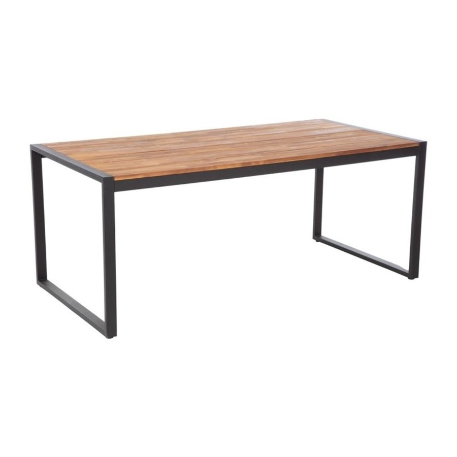 Table industrielle rectangulaire acier et acacia 74(H)x180x90cm