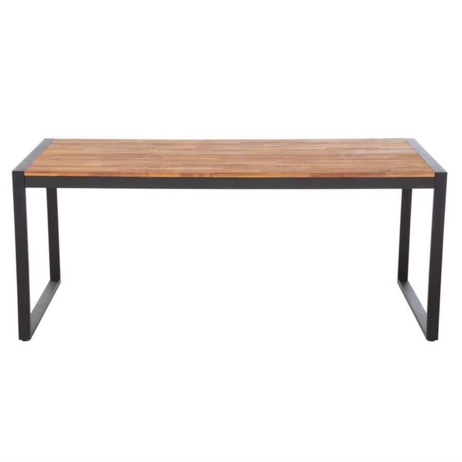 Table industrielle rectangulaire acier et acacia 74(H)x180x90cm