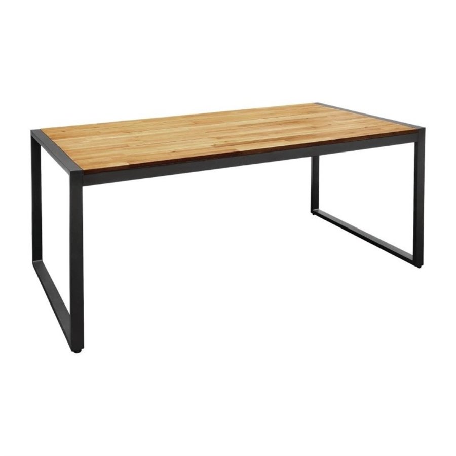 Table industrielle rectangulaire acier et acacia 74(H)x180x90cm