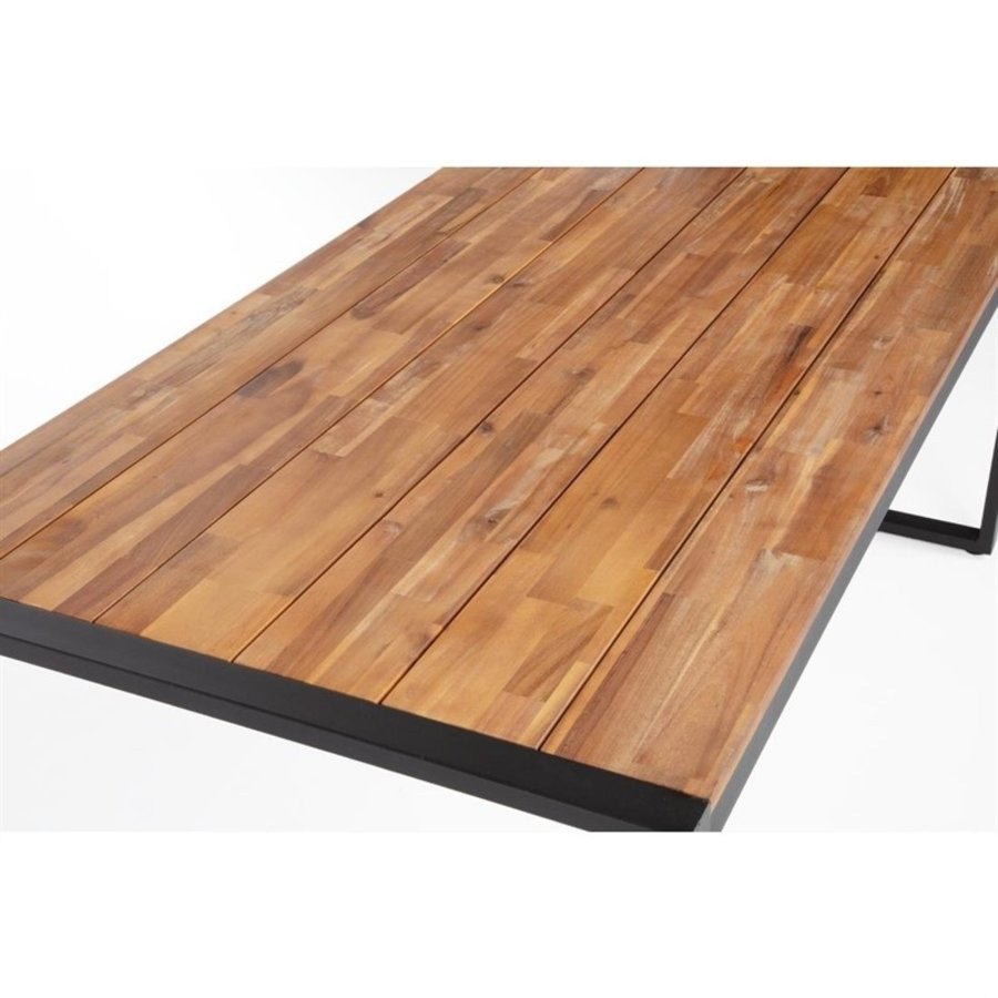 Table industrielle rectangulaire acier et acacia 74(H)x180x90cm