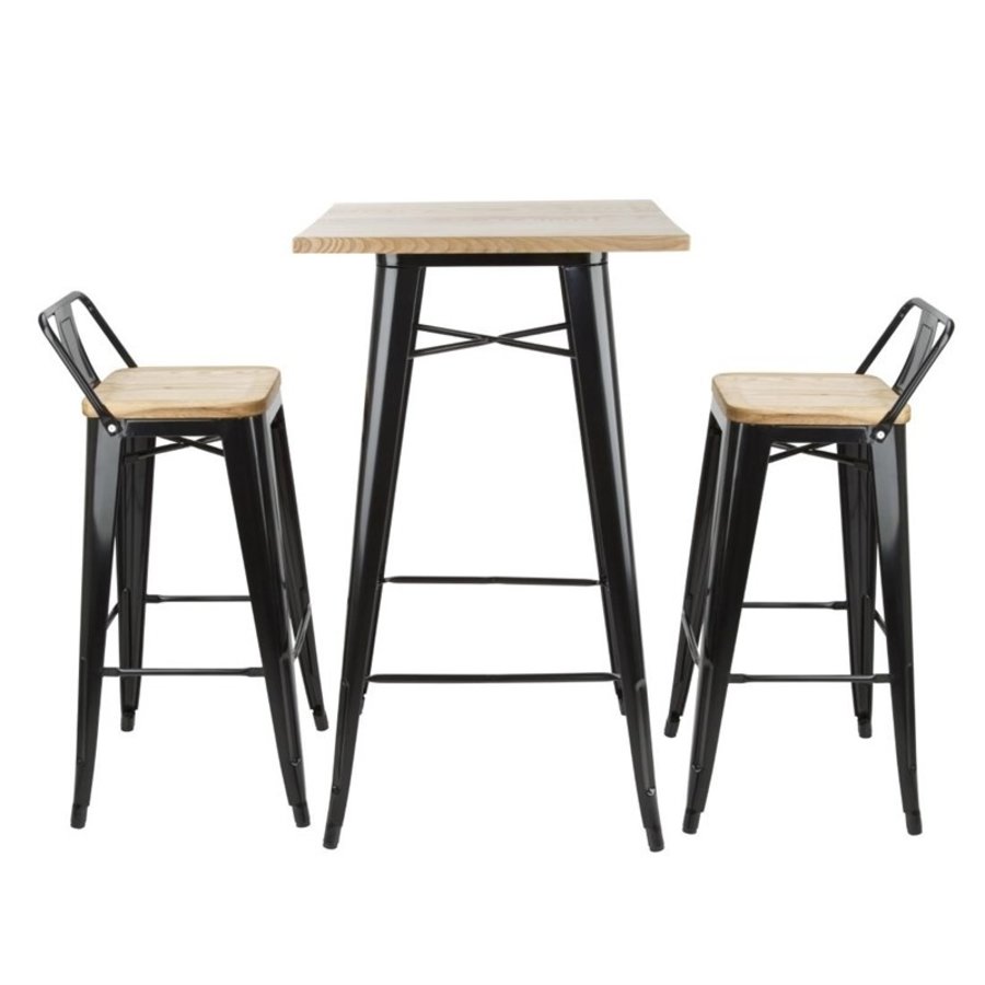 Table de bar noire avec plateau en bois Bolestro Bistro 104Hx60Lx60Pcm