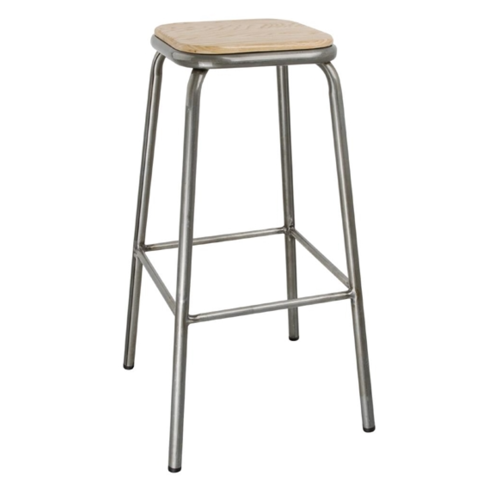  ProChef Tabouret haut en acier galvanisé avec assise en bois/ 78(H) x40(L) x40(P)cm/ Lot de 4 