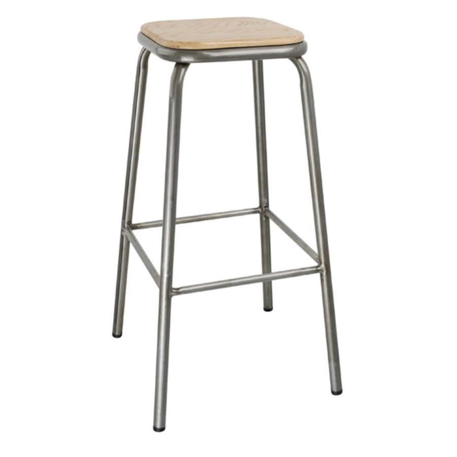 Tabouret haut en acier galvanisé avec assise en bois/ 78(H) x40(L) x40(P)cm/ Lot de 4