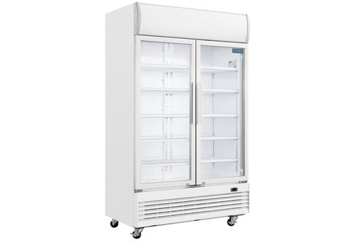  Polar Armoire réfrigérée 2 portes vitrées à charnières avec caisson lumineux - 203,6x120x73 cm 