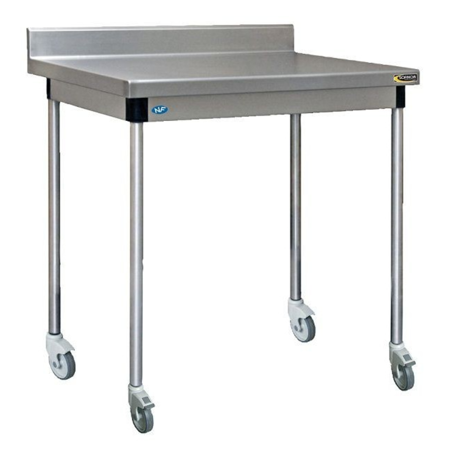 Table démontable rayonnee | Inox | centrale | pieds ronds | sur roulettes polyamide