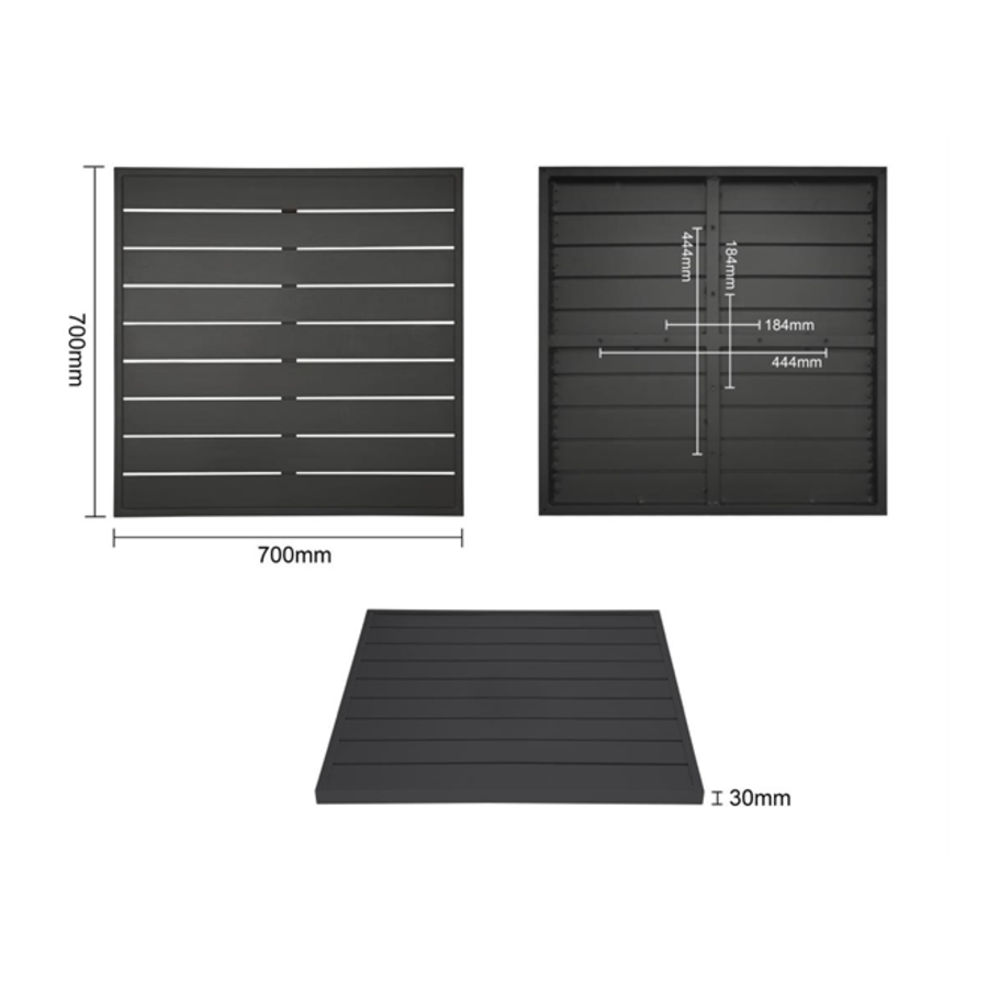 Plateau de table carré en aluminium noir 700 mm