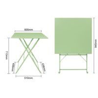 Table de terrasse carrée pliante en aciervert clair 600 mm