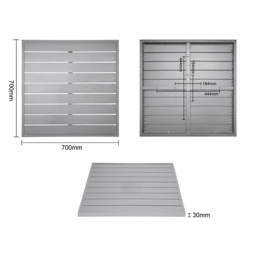 Plateau de table carré en aluminium gris clair 700 mm