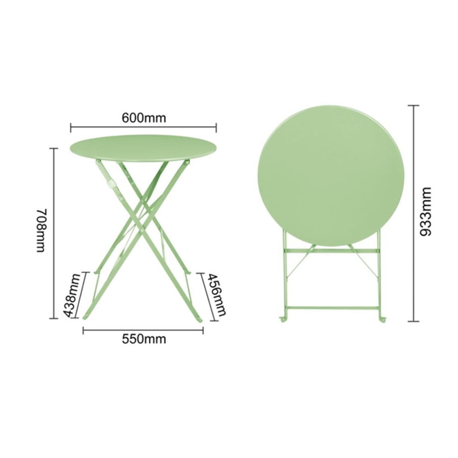 Table de terrasse carrée pliante en acier vert clair -710(H) x 595(Ø)mm