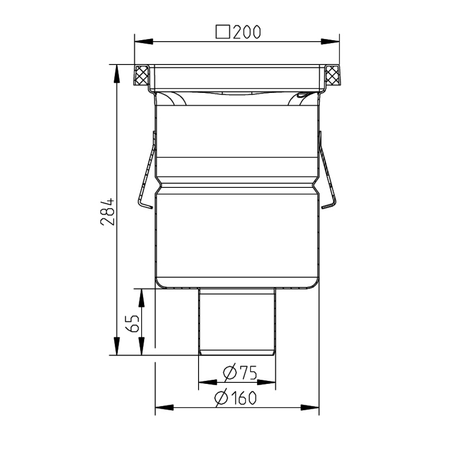 Caniveau de sol en inox 200 x 200 mm sortie verticale