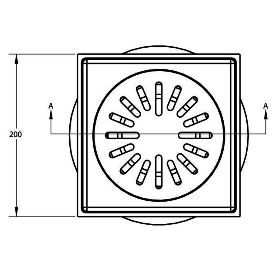 Caniveau de sol inox et plastique 200 x 200 mm - sortie verticale