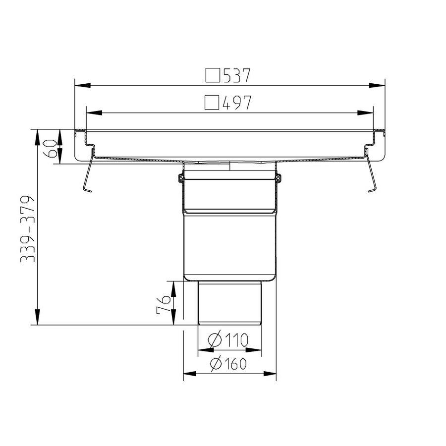 Caniveau de sol 500x500 mm inox - sortie verticale