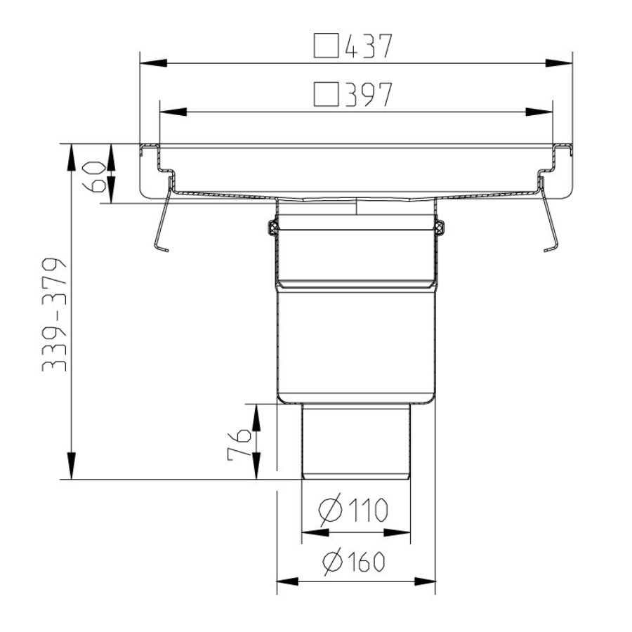 Caniveau de sol 400x400 mm inox - sortie verticale