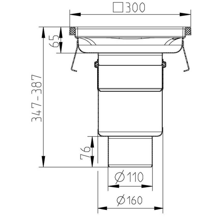 Caniveau de sol 300x300 mm inox - sortie verticale