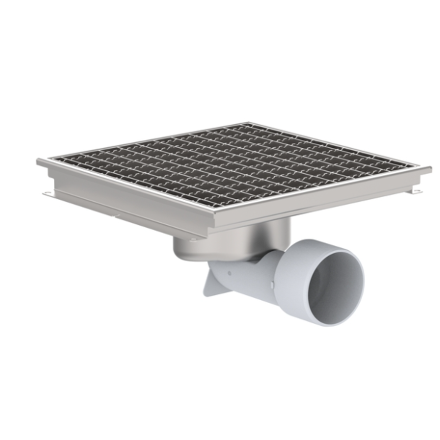 Caniveau de sol en inox 397 x 397 mm - sortie horizontale verticale