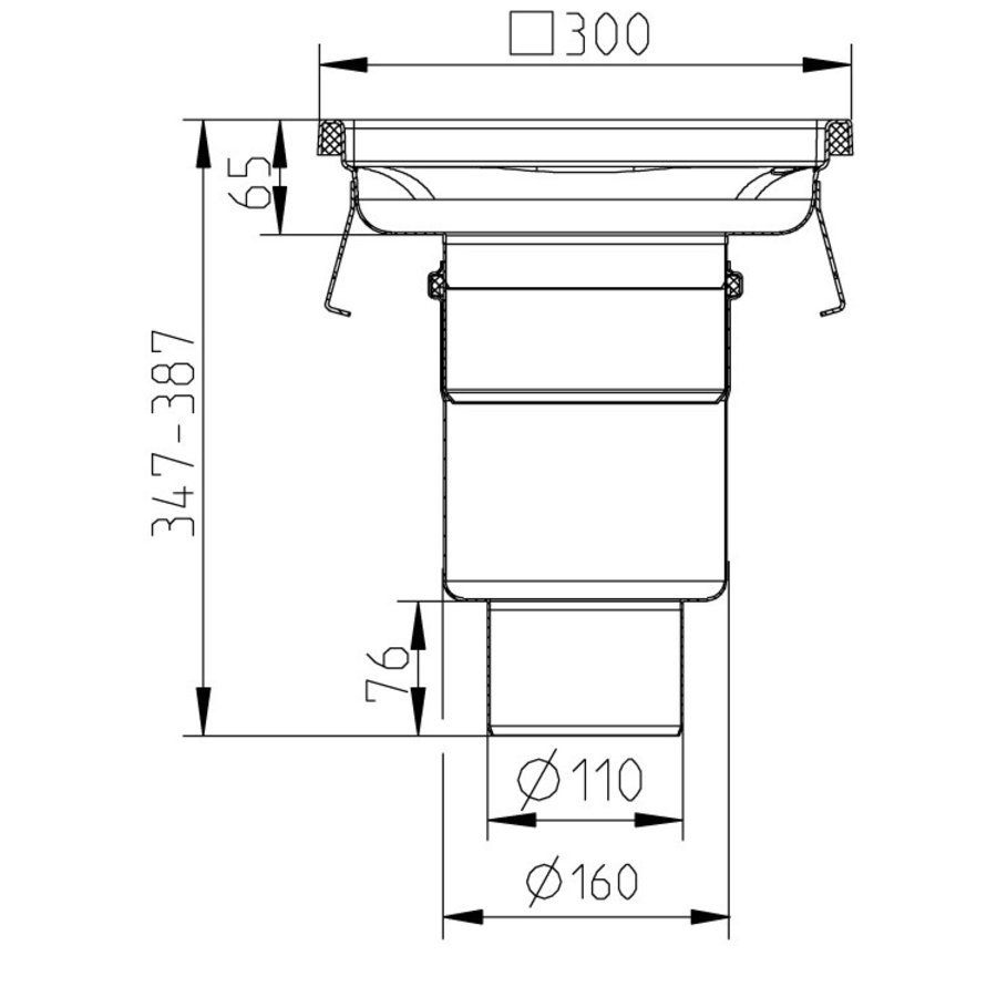 Caniveau de sol 300x300 mm inox 177029 - sortie verticale