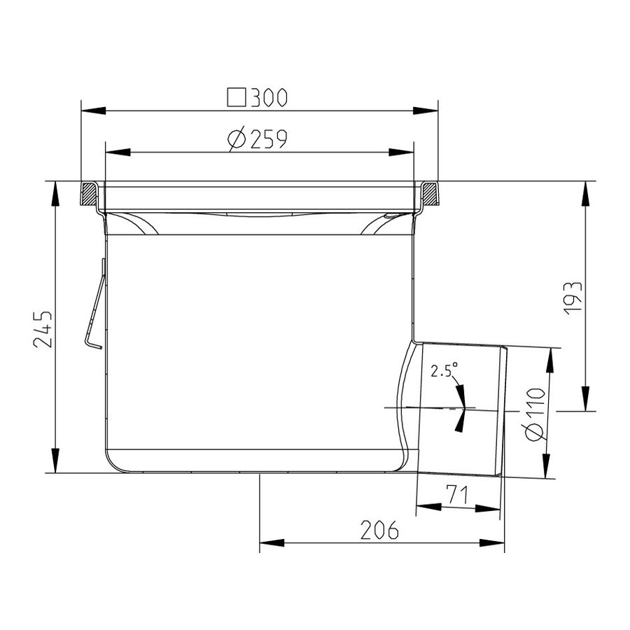 Caniveau de sol inox 300x300 mm 177027 - sortie horizontale