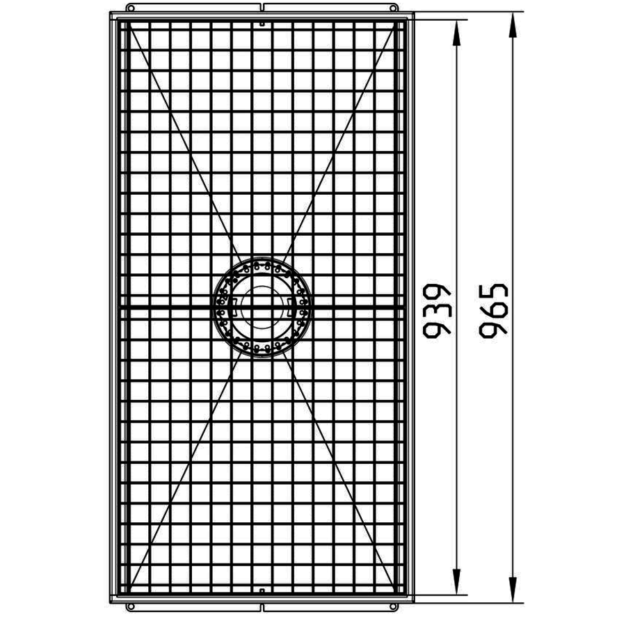 Caniveau de sol en inox 965 x 497 mm - sortie verticale et horizontale