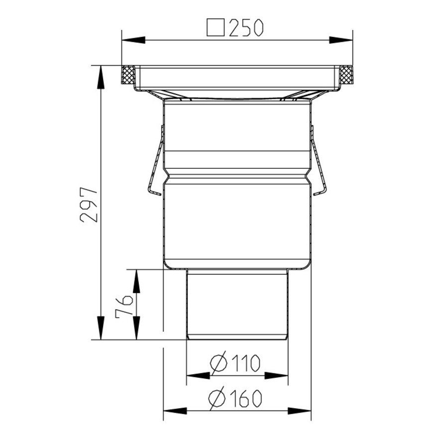 Caniveau de sol inox 250x250 mm 177022 - sortie verticale