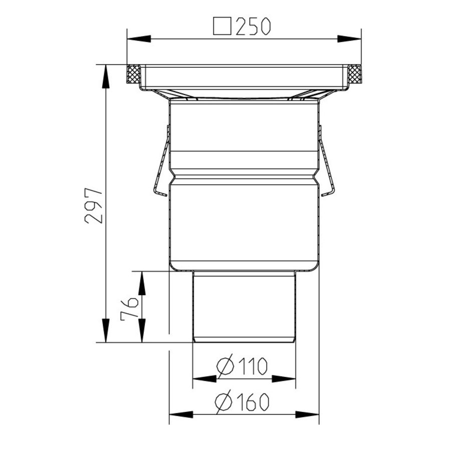 Caniveau de sol inox 250x250 mm grille pleine - sortie verticale