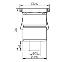 Caniveau de sol en inox 200 x 200 mm - sortie verticale - grille pleine