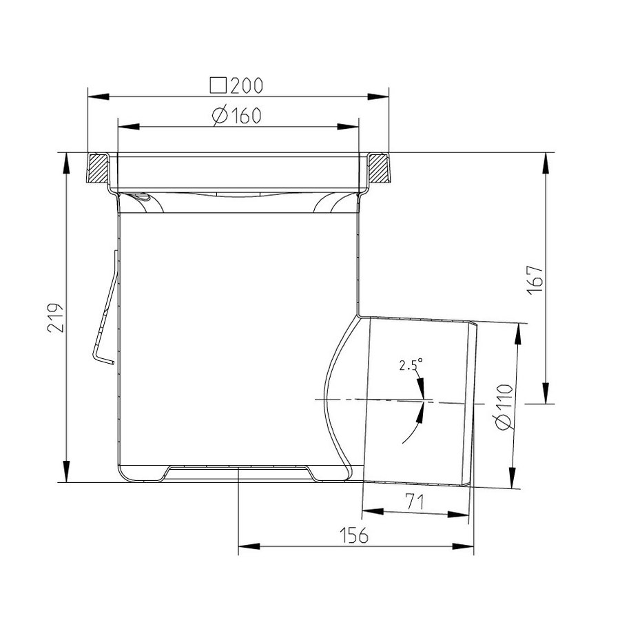 Caniveau de sol inox 200x200 mm 177016 - sortie horizontale