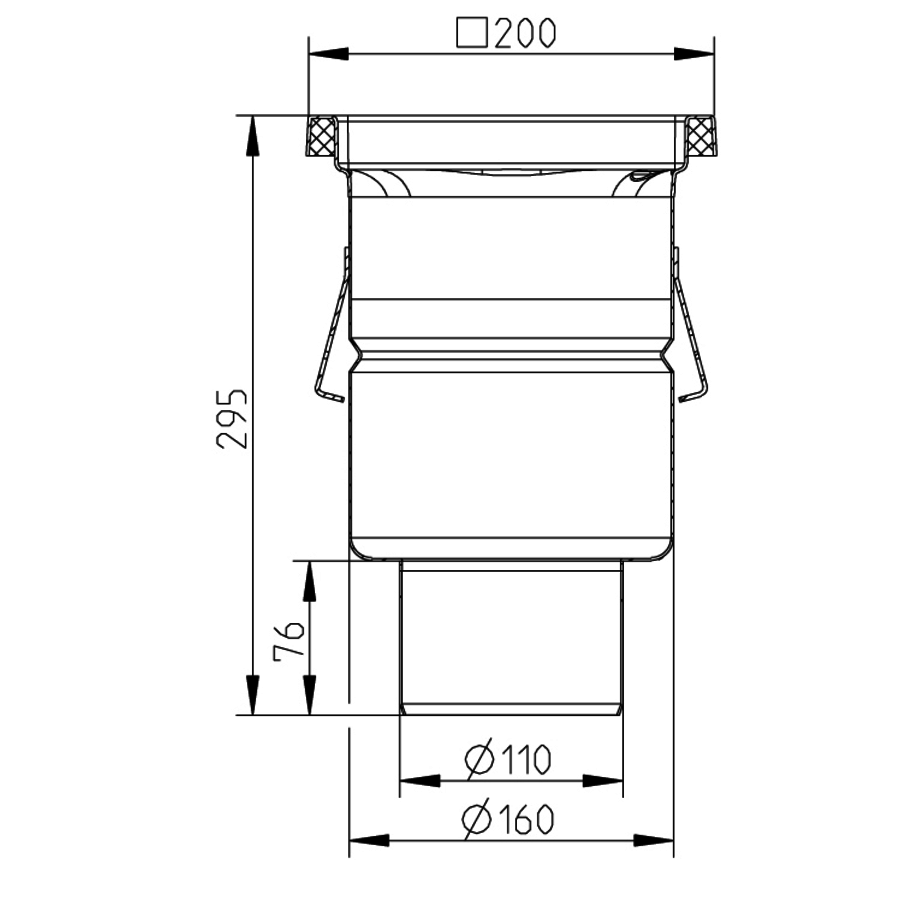 Caniveau de sol en inox 200 x 200 mm - sortie verticale - grille pleine